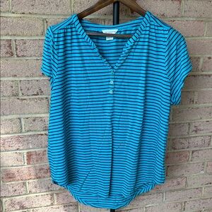 Liz Claiborne Teal and Black Striped Blouse
